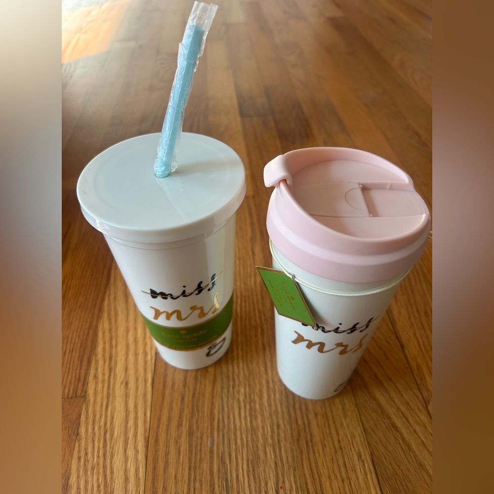TWO NWT Kate Spade insulated cups “Miss to Mrs” bachelorette gifts